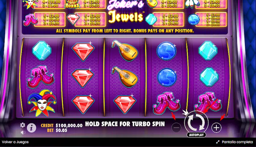 Jokers Jewels Botones de juego bet