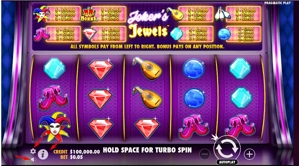 Jokers Jewels Botones de juego