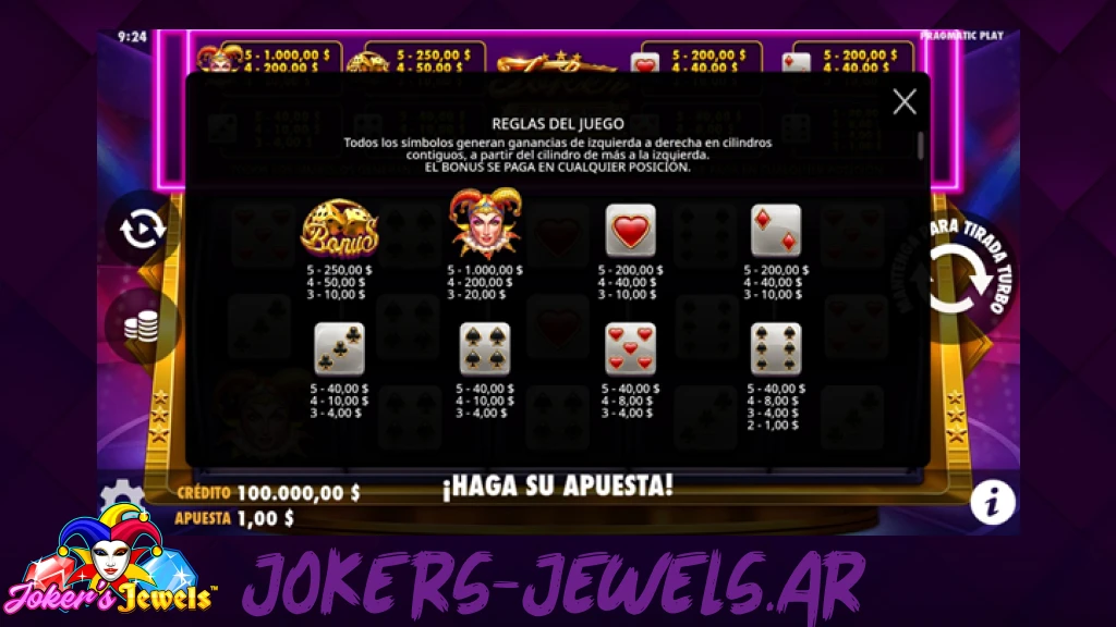 Joker Jewels Dice Reglas del Juego