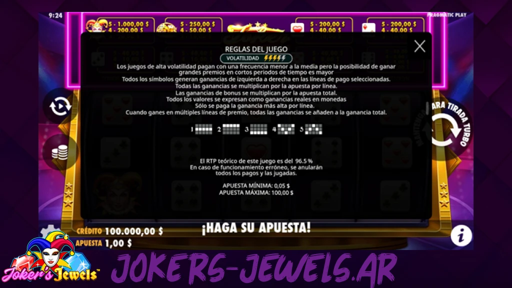 Joker Jewels Reglas del Juego